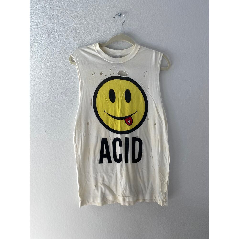 Acid Smiley Distressed Muscle Tee | UNIF Indie Sleaze Y2K